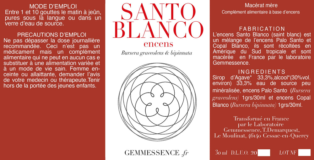 Incense SANTO BLANCO, Palo Santo, Bursera graveolens + Copal Blanco, Bursera bipinnata